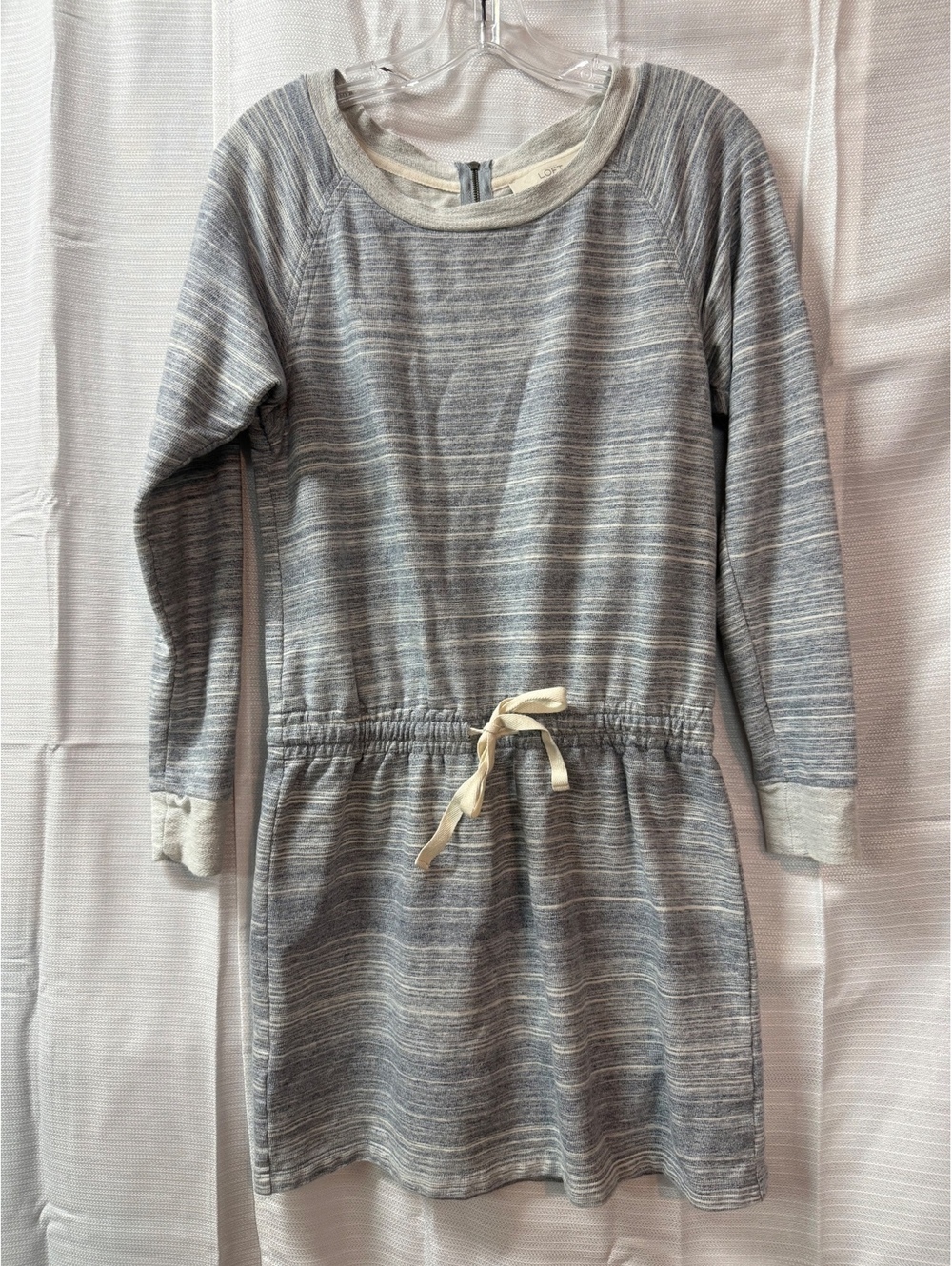 LOFT Women's XS Gray Striped Long Sleeve Casual Dress with Drawstring Waist